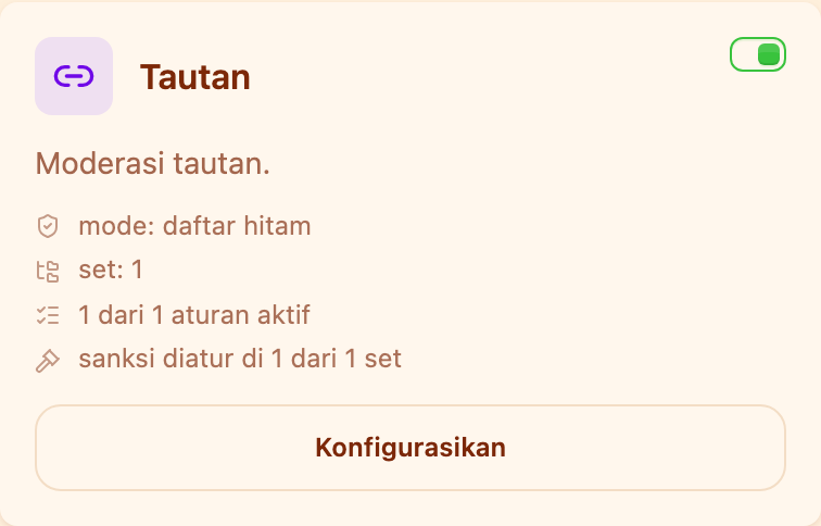 Kartu «Tautan» di bagian Moderasi