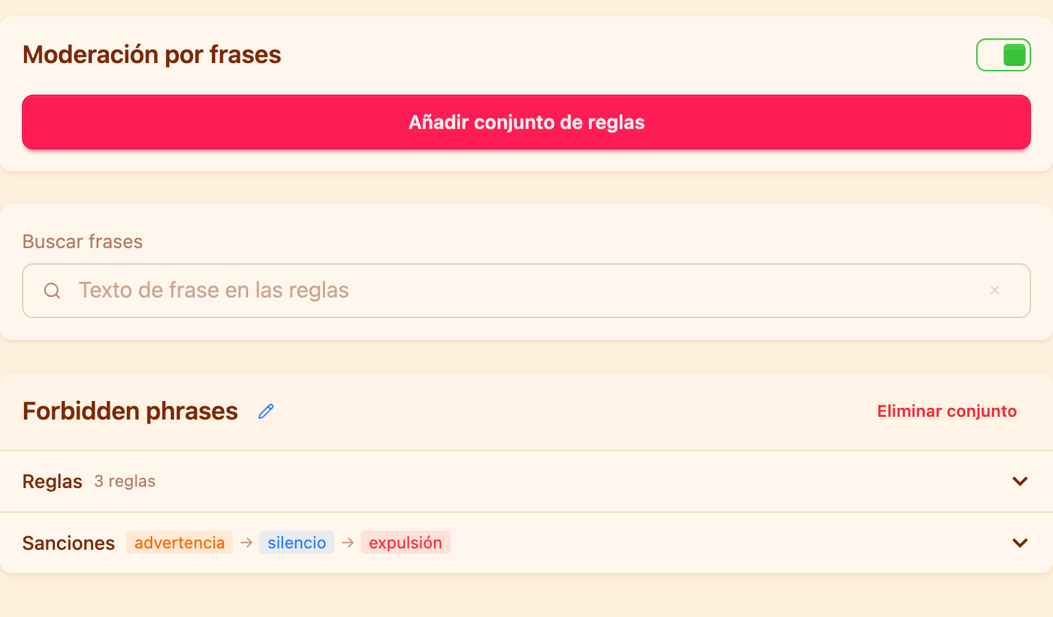 Conjuntos de reglas de frases en el panel