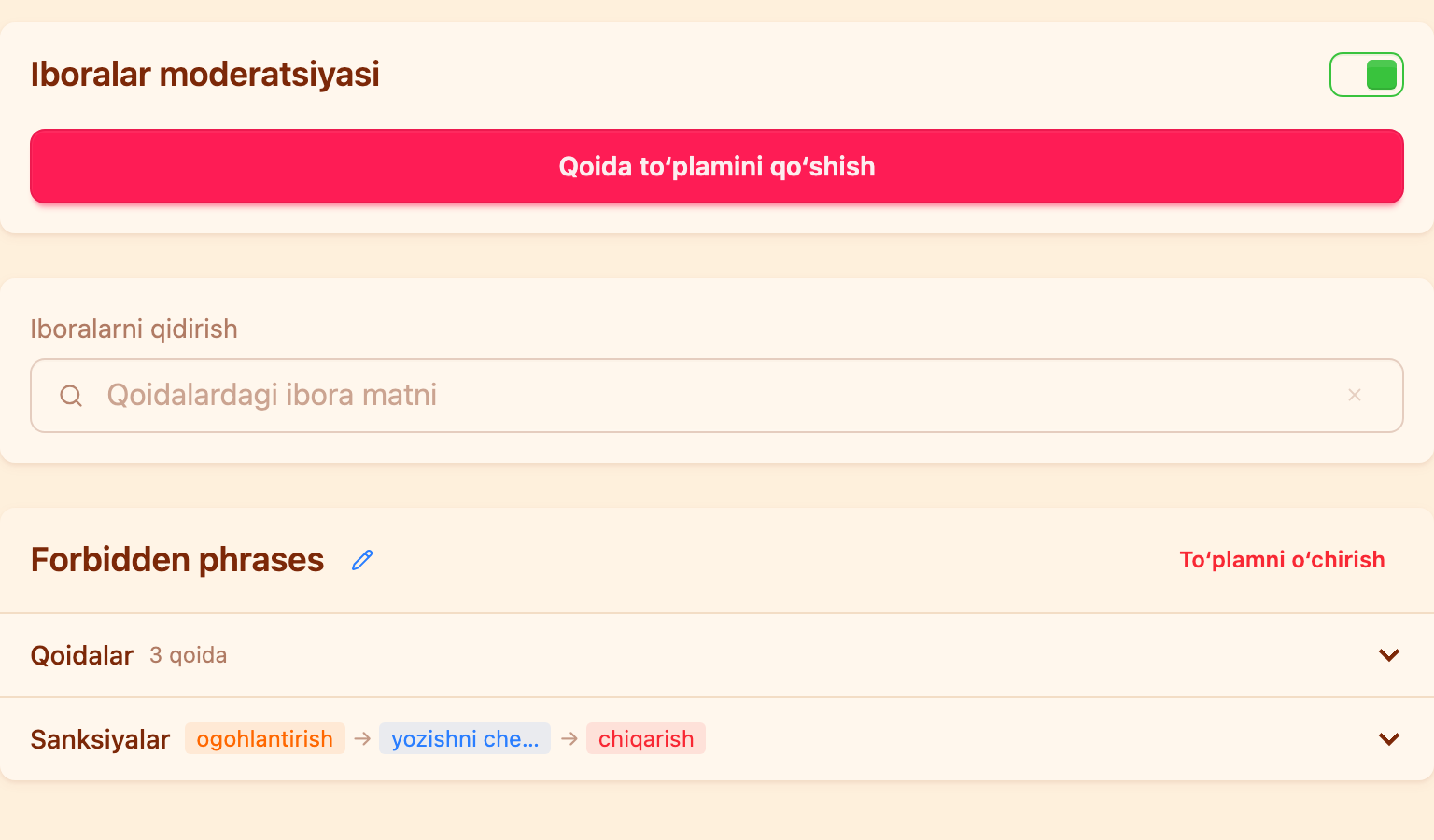 Kabinetdagi ibora qoidalari toʻplamlari