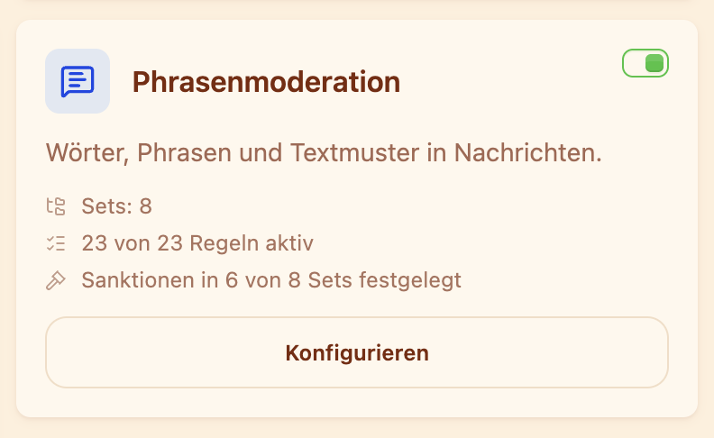 Die Karte „Phrasenmoderation“ im Bereich Moderation
