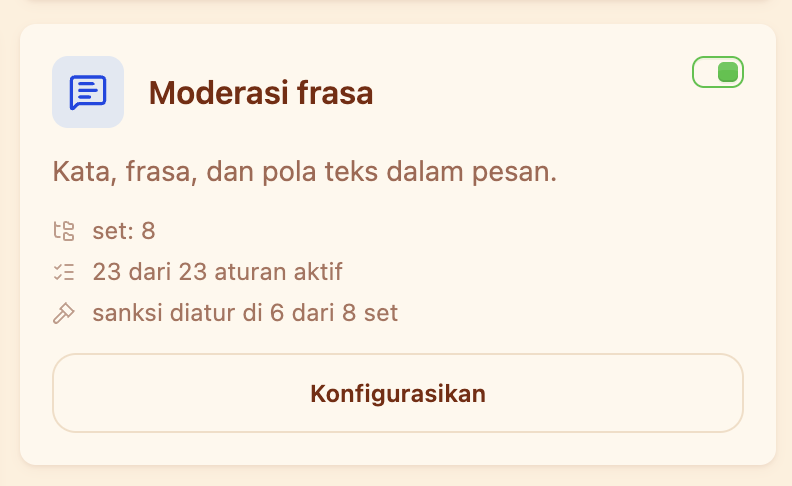 Kartu “Moderasi frasa” di bagian Moderasi