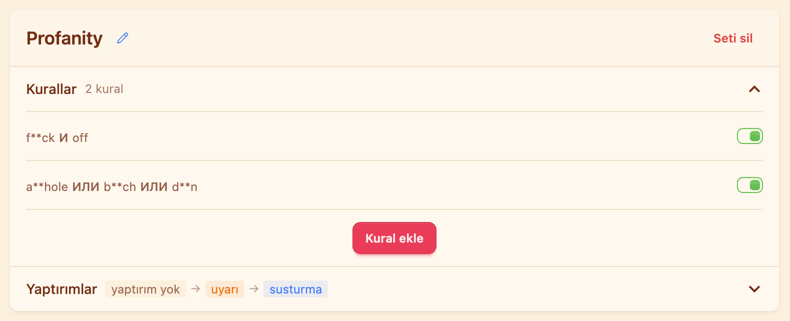 “Profanity” seti: iki kural ve “yaptırımsız → uyarı → susturma” zinciri