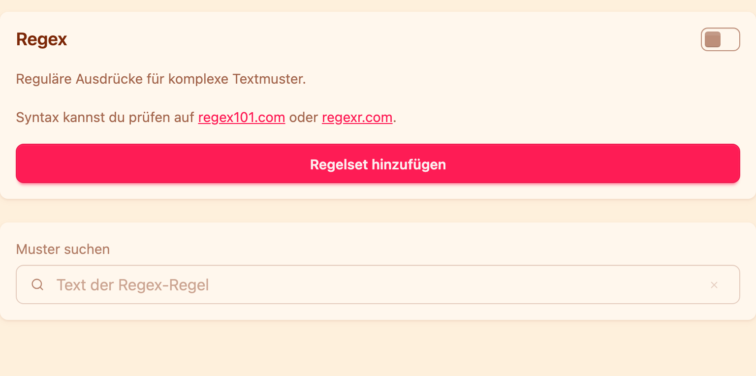 Der Regex-Block in den Moderationseinstellungen