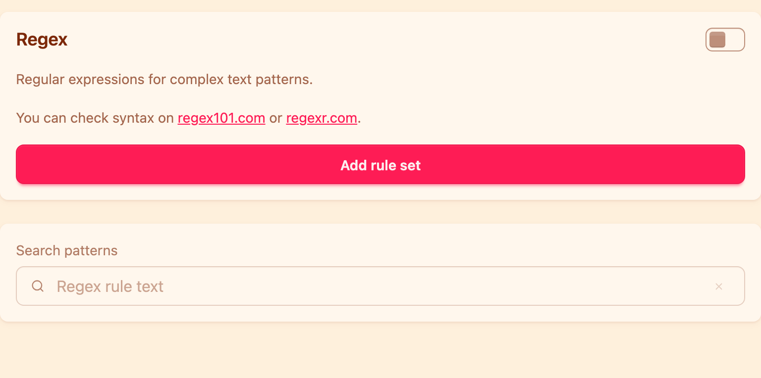 The Regex block in the moderation settings