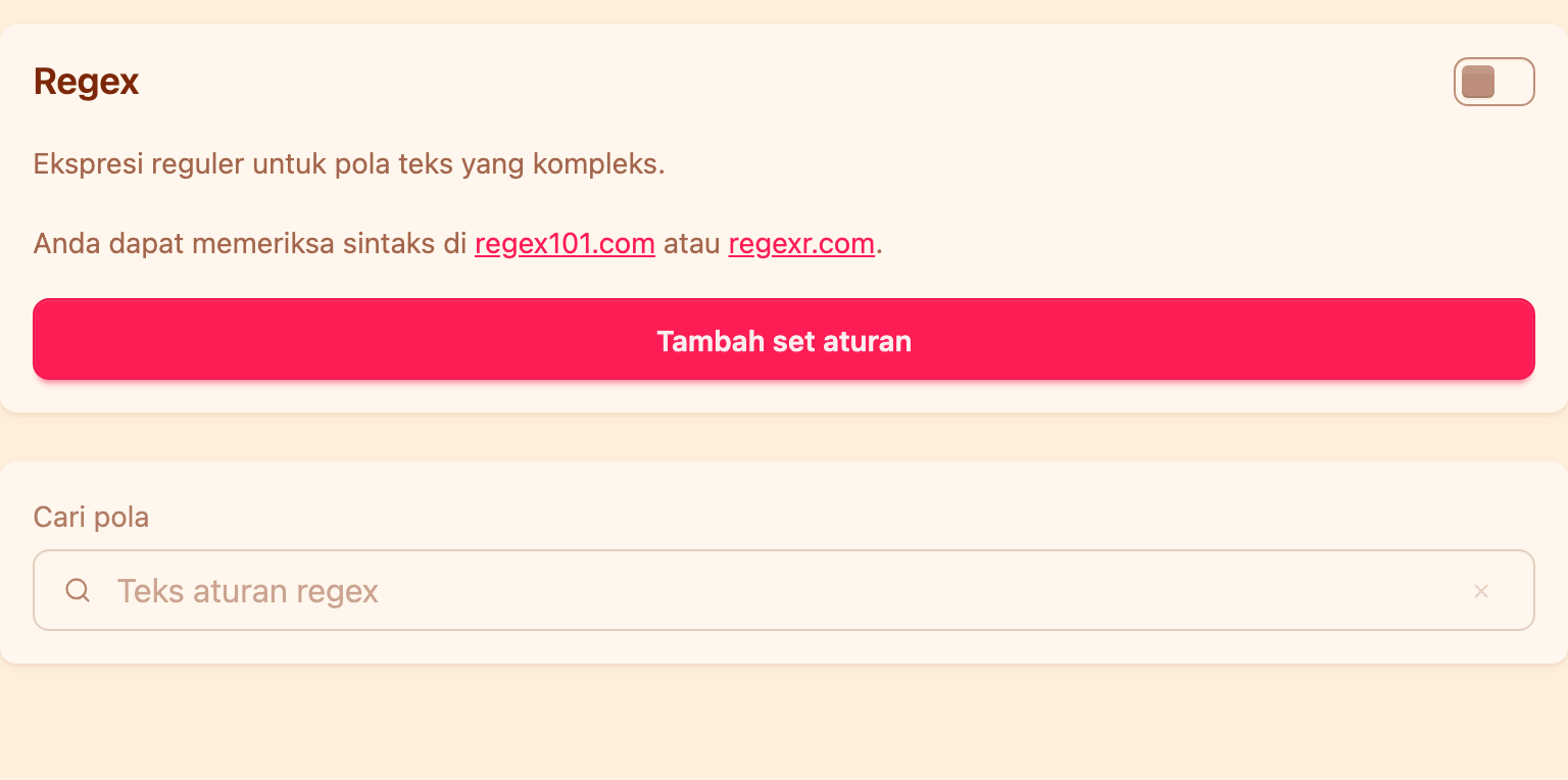 Blok Regex di pengaturan moderasi