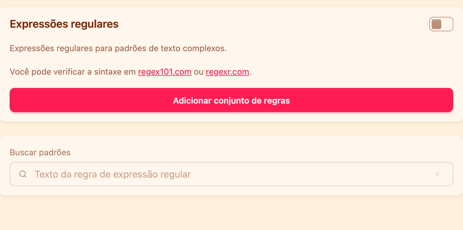 O bloco Regex nas configurações de moderação