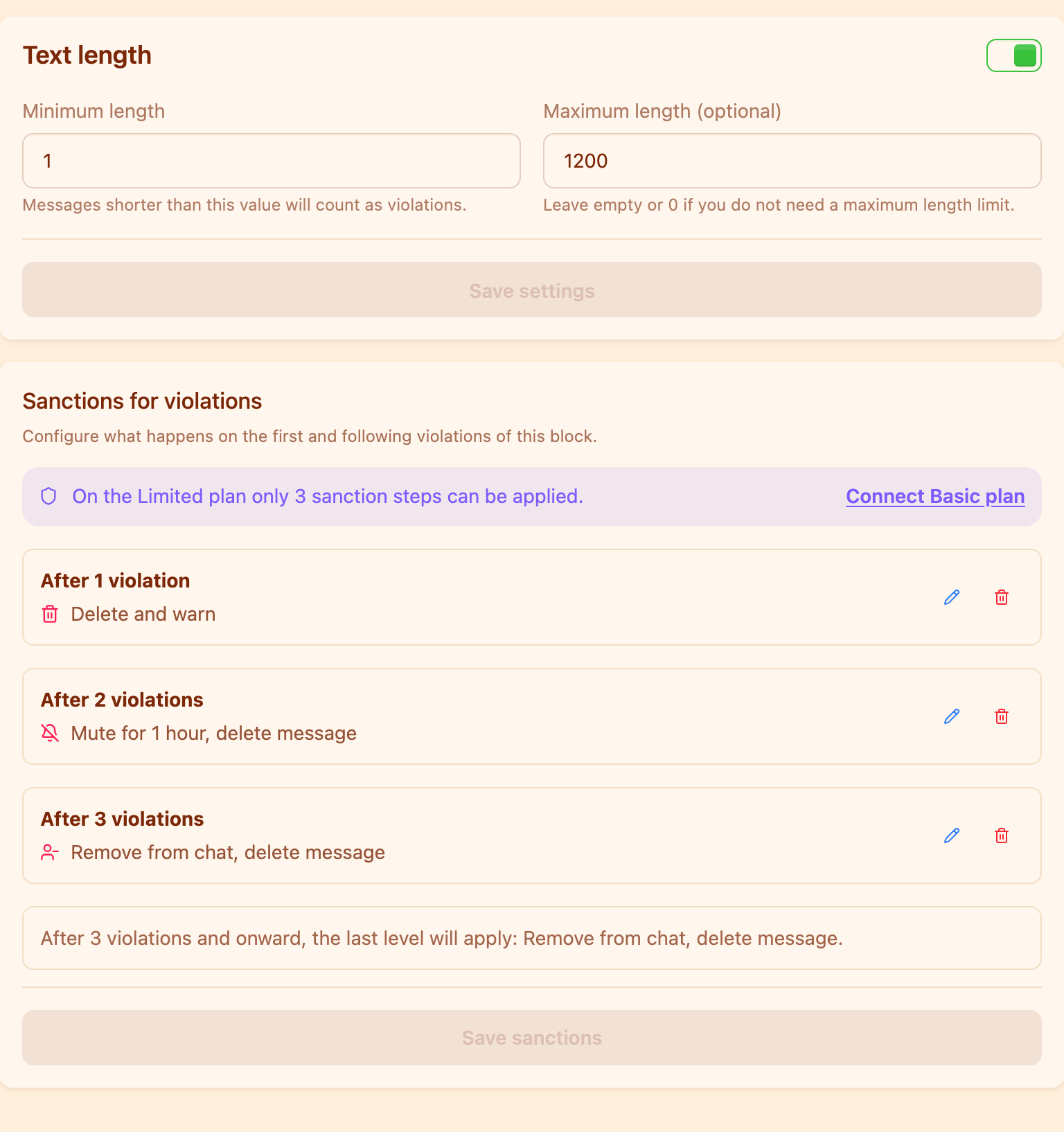 The punishment chain editor