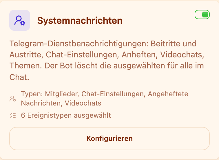Die Karte „Dienstnachrichten" im Bereich Moderation