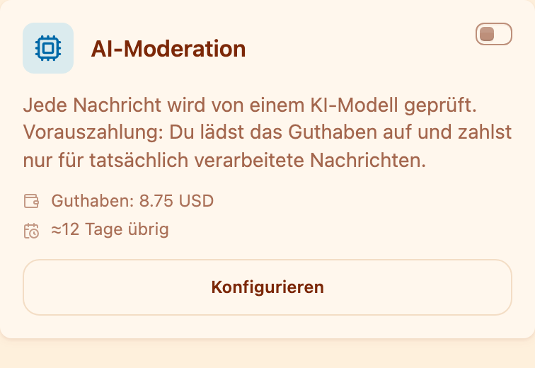 Die Karte „AI-Moderation" im Bereich Moderation