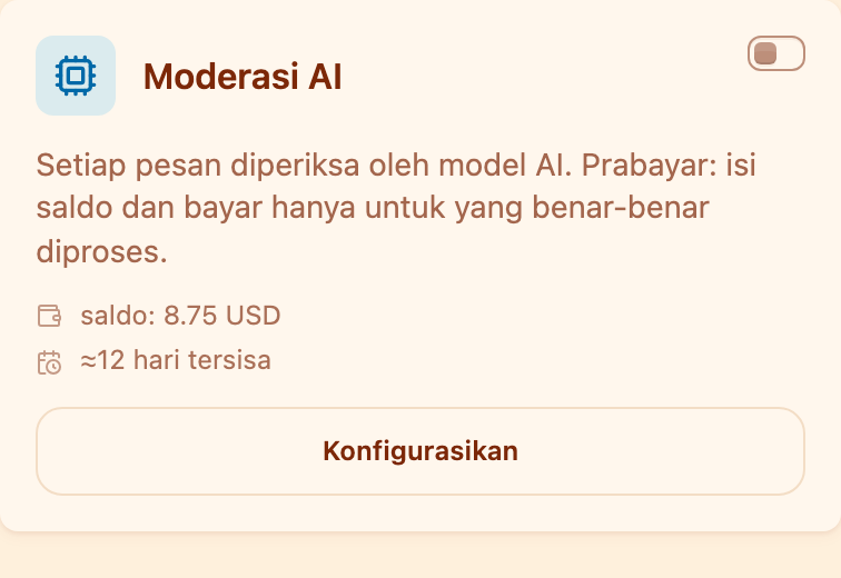 Kartu «Moderasi AI» di bagian Moderasi