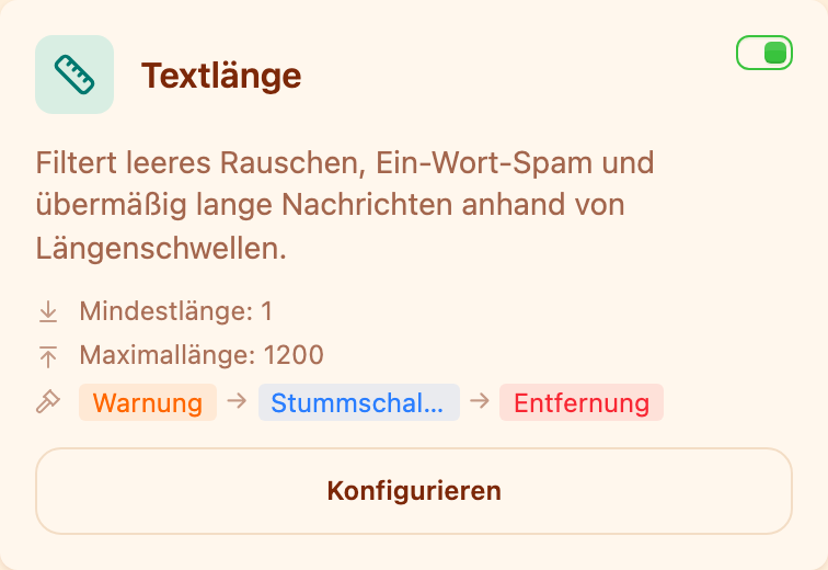 Die Karte „Textlänge" im Bereich Moderation