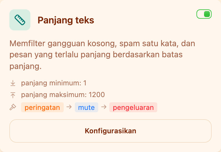 Kartu «Panjang teks» di bagian Moderasi