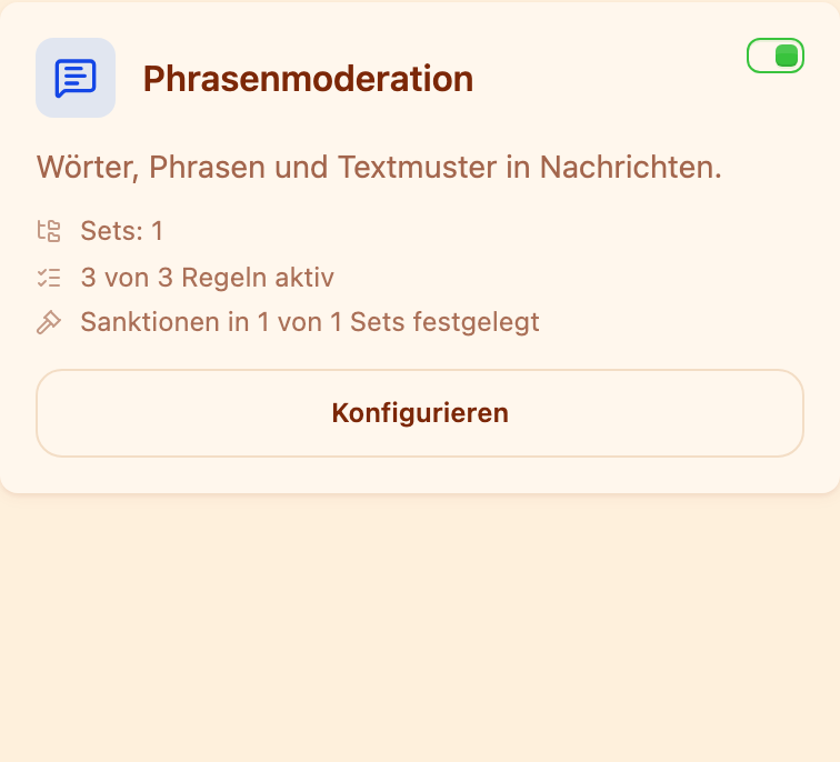 Die Karte „Phrasenmoderation" im Bereich Moderation