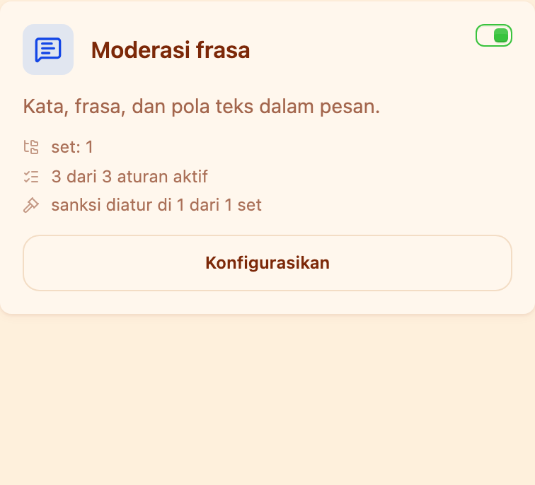 Kartu «Moderasi frasa» di bagian Moderasi