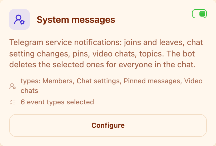 The "System messages" card in the Moderation section