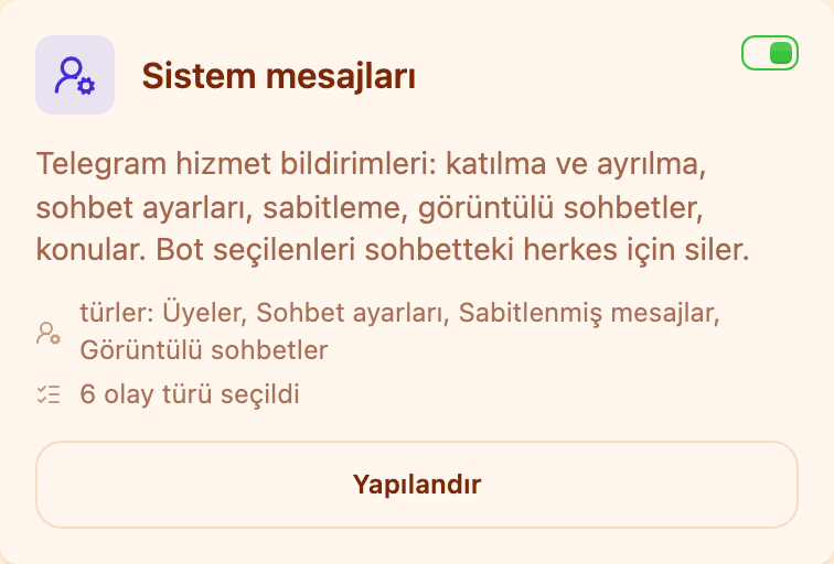 Moderasyon bölümündeki «Sistem mesajları» kartı
