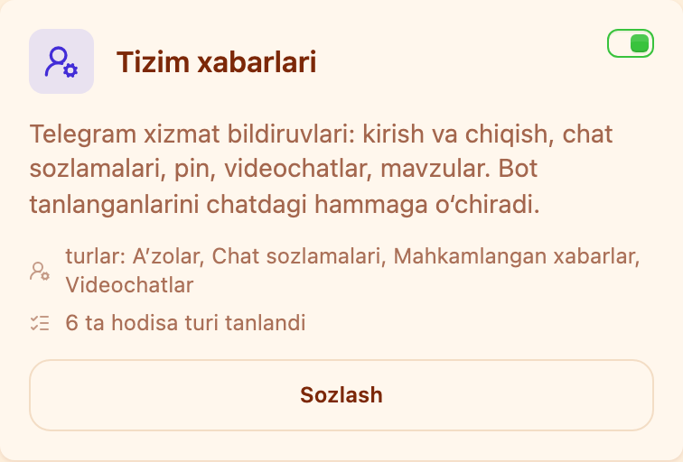«Moderatsiya» boʻlimidagi «Tizim xabarlari» kartasi